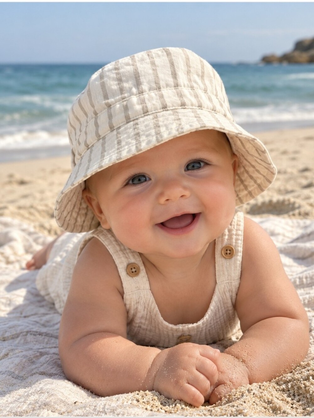 PEHR Cream & Beige Stripe Baby Sunhat